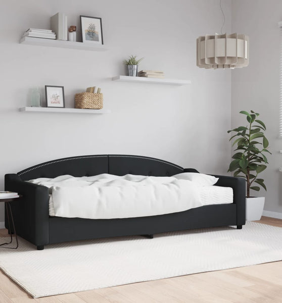 Tagesbett mit Matratze Schwarz 90x200 cm Stoff