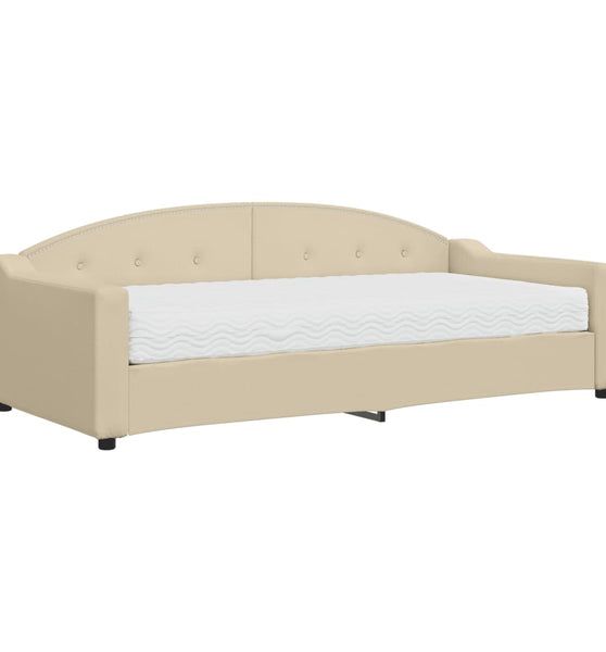 Tagesbett mit Matratze Creme 90x200 cm Stoff