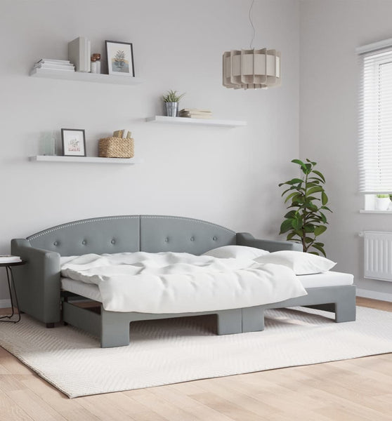 Tagesbett Ausziehbar Hellgrau 80x200 cm Stoff