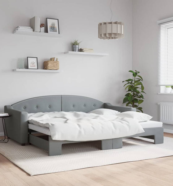 Tagesbett Ausziehbar Hellgrau 90x200 cm Stoff