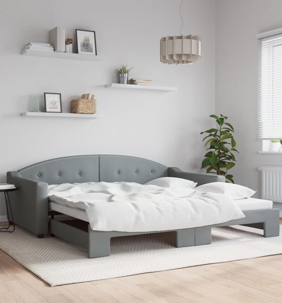 Tagesbett Ausziehbar Hellgrau 100x200 cm Stoff