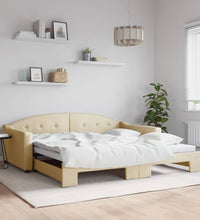 Tagesbett Ausziehbar Creme 100x200 cm Stoff