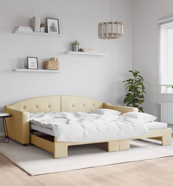 Tagesbett Ausziehbar Creme 100x200 cm Stoff