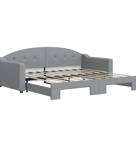 Tagesbett Ausziehbar Hellgrau 90x190 cm Stoff