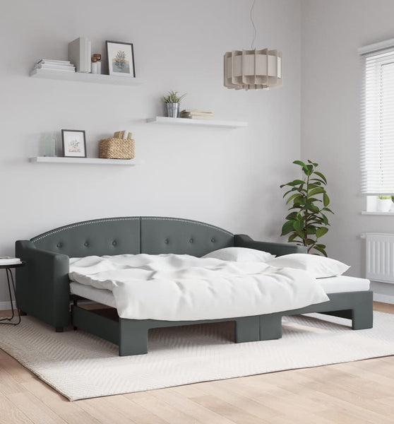 Tagesbett Ausziehbar Dunkelgrau 90x190 cm Stoff