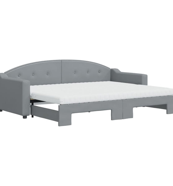 Tagesbett Ausziehbar mit Matratze Hellgrau 80x200 cm Stoff
