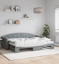 Tagesbett Ausziehbar mit Matratze Hellgrau 80x200 cm Stoff