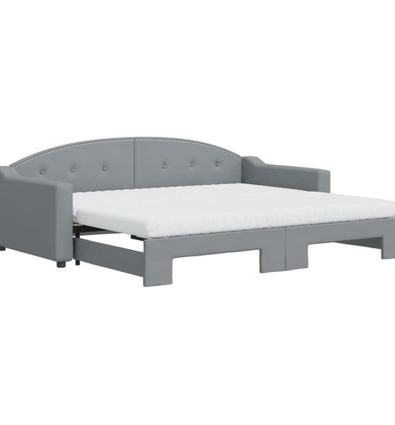 Tagesbett Ausziehbar mit Matratze Hellgrau 90x200 cm Stoff