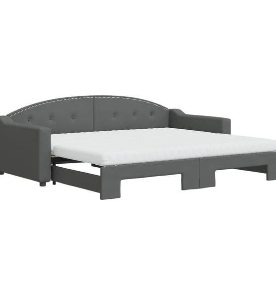 Tagesbett Ausziehbar mit Matratzen Dunkelgrau 90x200 cm Stoff