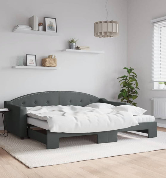 Tagesbett Ausziehbar mit Matratzen Dunkelgrau 90x200 cm Stoff