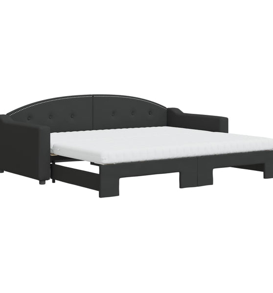 Tagesbett Ausziehbar mit Matratzen Schwarz 90x200 cm Stoff