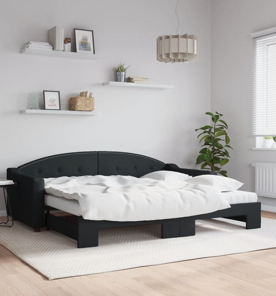 Tagesbett Ausziehbar mit Matratzen Schwarz 90x200 cm Stoff