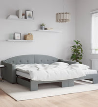 Tagesbett Ausziehbar mit Matratze Hellgrau 100x200 cm Stoff