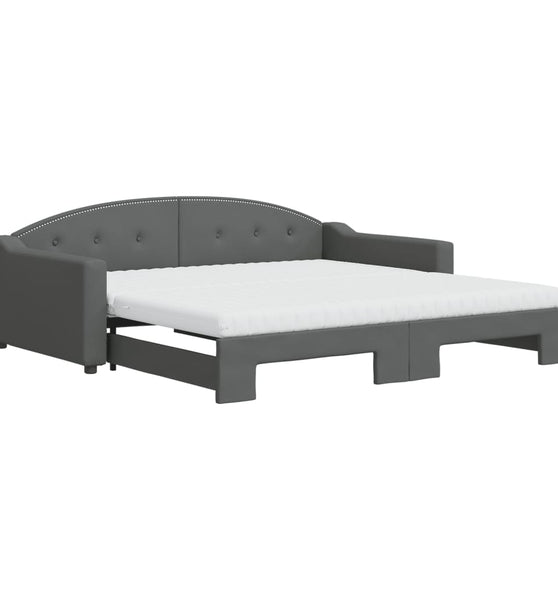 Tagesbett Ausziehbar mit Matratzen Dunkelgrau 100x200 cm Stoff