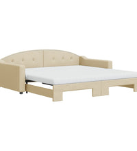 Tagesbett Ausziehbar mit Matratzen Creme 100x200 cm Stoff