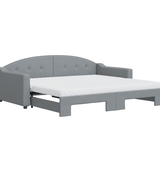 Tagesbett Ausziehbar mit Matratze Hellgrau 90x190 cm Stoff
