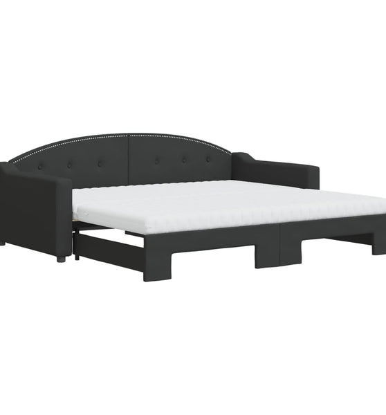 Tagesbett Ausziehbar mit Matratzen Schwarz 90x190 cm Stoff