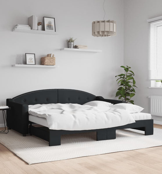 Tagesbett Ausziehbar mit Matratzen Schwarz 90x190 cm Stoff