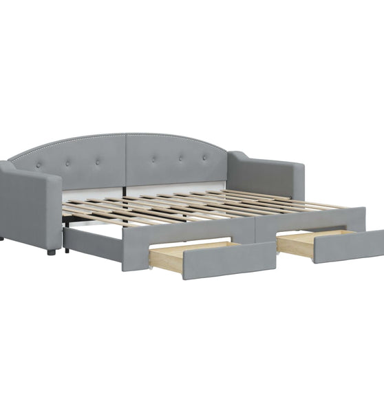 Tagesbett Ausziehbar mit Schubladen Hellgrau 80x200 cm Stoff