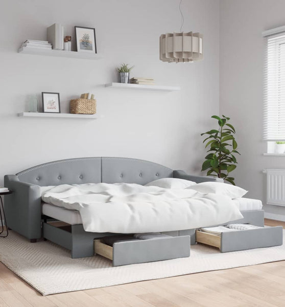 Tagesbett Ausziehbar mit Schubladen Hellgrau 80x200 cm Stoff