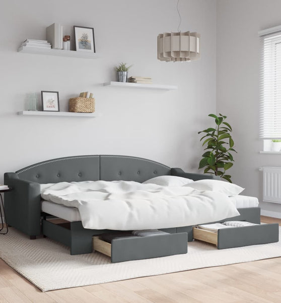 Tagesbett Ausziehbar mit Schubladen Dunkelgrau 80x200 cm Stoff