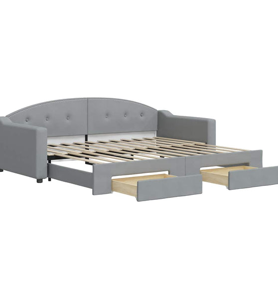 Tagesbett Ausziehbar mit Schubladen Hellgrau 90x200 cm Stoff