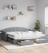 Tagesbett Ausziehbar mit Schubladen Hellgrau 90x200 cm Stoff