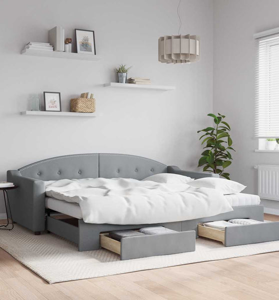 Tagesbett Ausziehbar mit Schubladen Hellgrau 90x200 cm Stoff