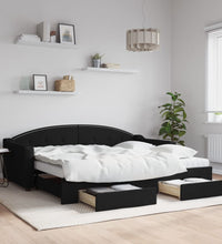 Tagesbett Ausziehbar mit Schubladen Schwarz 90x200 cm Stoff