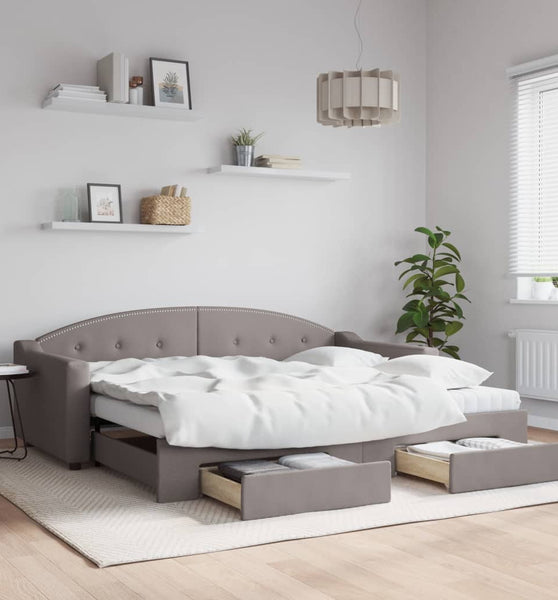 Tagesbett Ausziehbar mit Schubladen Taupe 90x200 cm Stoff