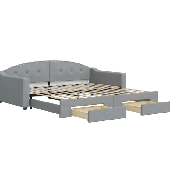 Tagesbett Ausziehbar mit Schubladen Hellgrau 100x200 cm Stoff