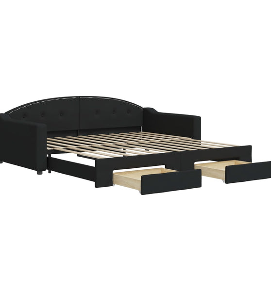 Tagesbett Ausziehbar mit Schubladen Schwarz 100x200 cm Stoff