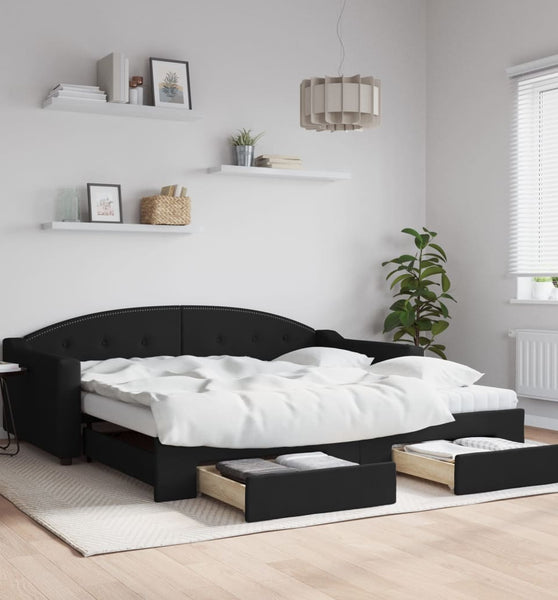 Tagesbett Ausziehbar mit Schubladen Schwarz 100x200 cm Stoff