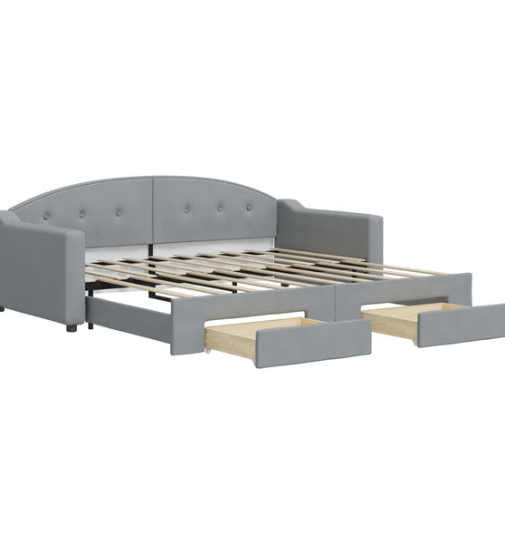 Tagesbett Ausziehbar mit Schubladen Hellgrau 90x190 cm Stoff