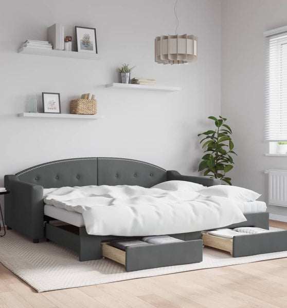 Tagesbett Ausziehbar mit Schubladen Dunkelgrau 90x190 cm Stoff