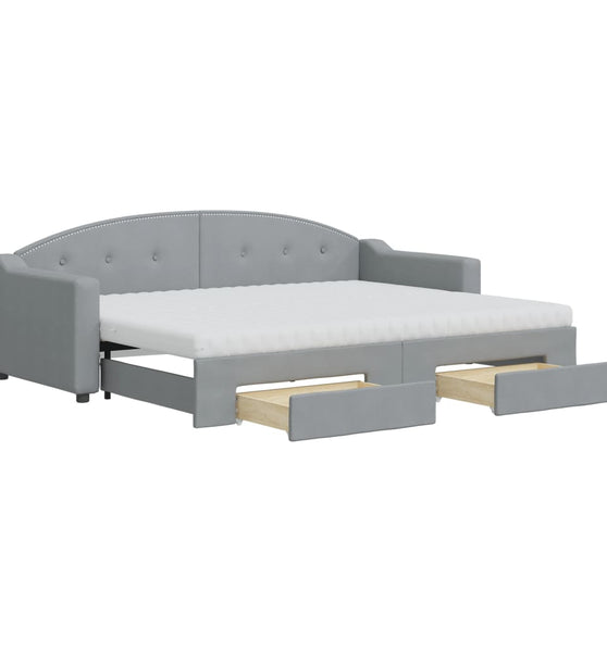 Tagesbett Ausziehbar mit Schubladen Hellgrau 80x200 cm Stoff