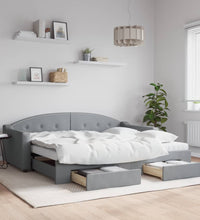 Tagesbett Ausziehbar mit Schubladen Hellgrau 90x200 cm Stoff
