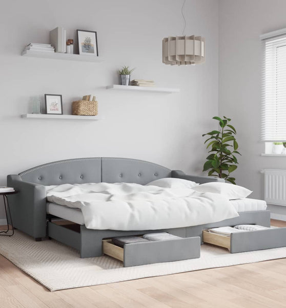 Tagesbett Ausziehbar mit Schubladen Hellgrau 90x200 cm Stoff