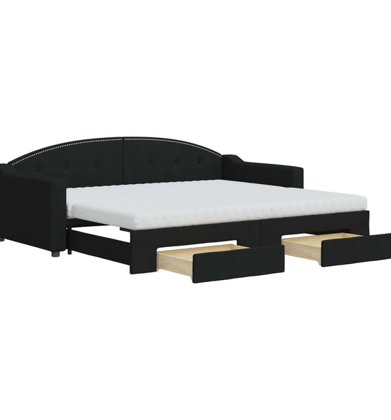 Tagesbett Ausziehbar mit Schubladen Schwarz 90x200 cm Stoff
