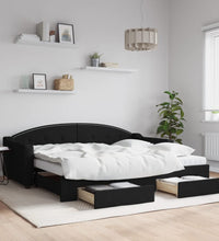 Tagesbett Ausziehbar mit Schubladen Schwarz 90x200 cm Stoff