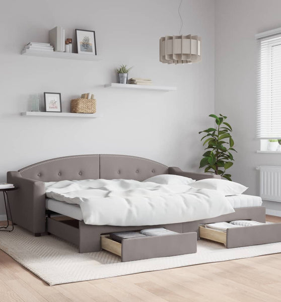 Tagesbett Ausziehbar mit Schubladen Taupe 90x200 cm Stoff