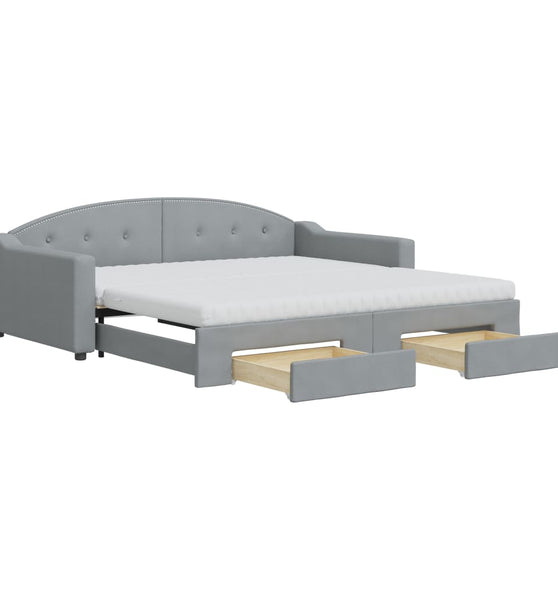 Tagesbett Ausziehbar mit Schubladen Hellgrau 100x200 cm Stoff