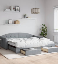 Tagesbett Ausziehbar mit Schubladen Hellgrau 100x200 cm Stoff