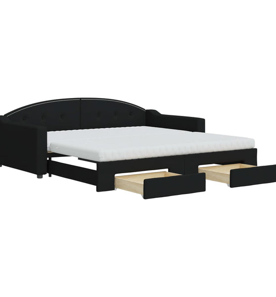 Tagesbett Ausziehbar mit Schubladen Schwarz 100x200 cm Stoff
