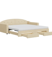 Tagesbett Ausziehbar mit Schubladen Creme 100x200 cm Stoff