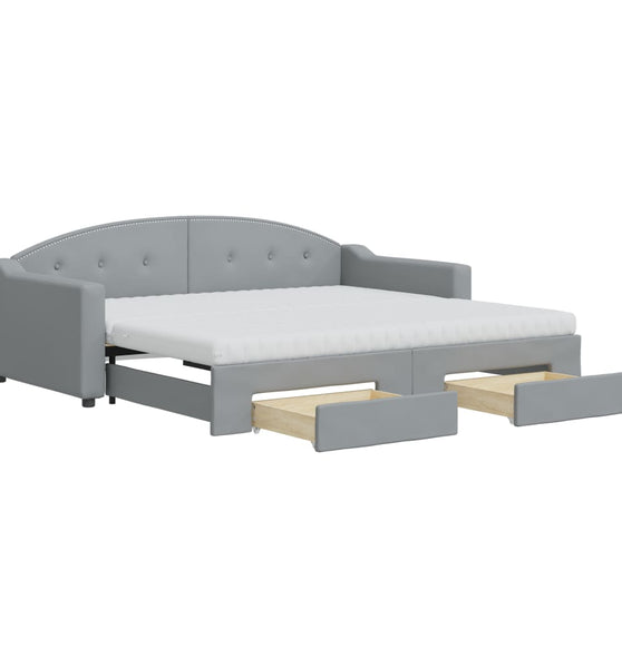 Tagesbett Ausziehbar mit Schubladen Hellgrau 90x190 cm Stoff