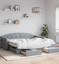 Tagesbett Ausziehbar mit Schubladen Hellgrau 90x190 cm Stoff
