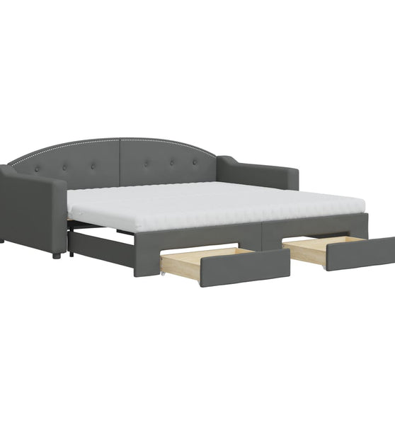Tagesbett Ausziehbar mit Schubladen Dunkelgrau 90x190 cm Stoff