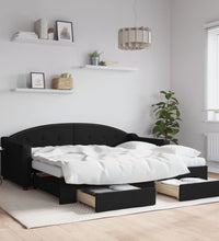Tagesbett Ausziehbar mit Schubladen Schwarz 90x190 cm Stoff
