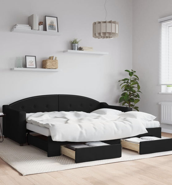Tagesbett Ausziehbar mit Schubladen Schwarz 90x190 cm Stoff